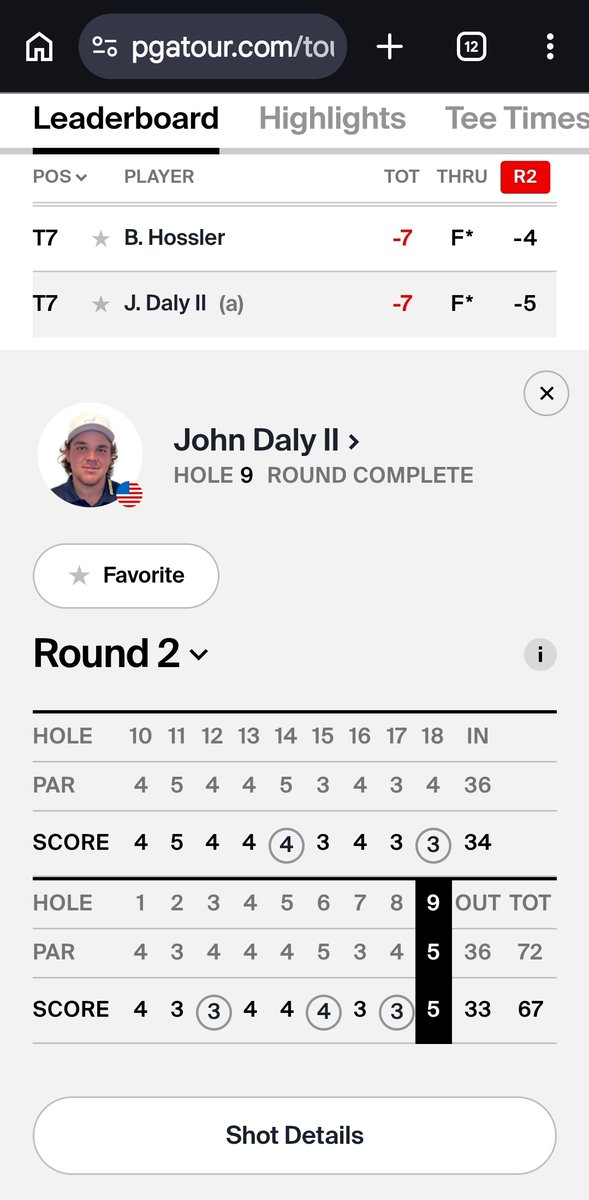 Daly Jr was asked after round 1 what he will do before day 2. "I'm pretty tired, I think I'm just gonna go to the beach".  -5 under no bogies day 2. T7 currently.  I can't wait for the battles he and Charlie Woods are gonna have. Love this
