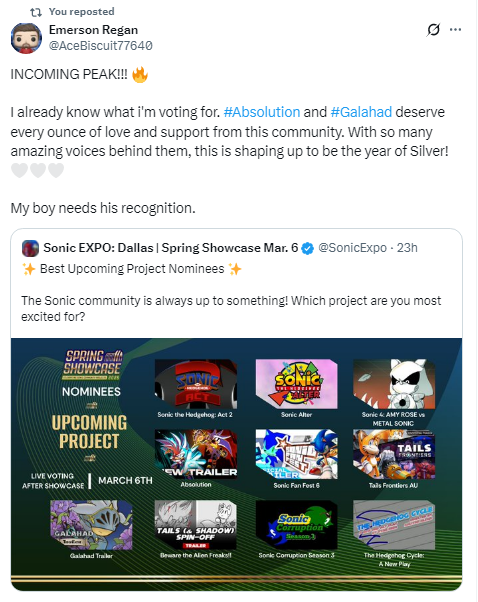 AceBiscuit77640's tweet photo. You know your doing something right to support a #SonicTheHedeghog project when Silver &amp; Blaze themselves wish to thank you. 🤍💜

@abluemoon88 @KelpVa The pleasure is all mine. 😊 Words can't describe how excited and ready we all are to see #Absolution and #Galahad has in store! https://t.co/eoISWij49q