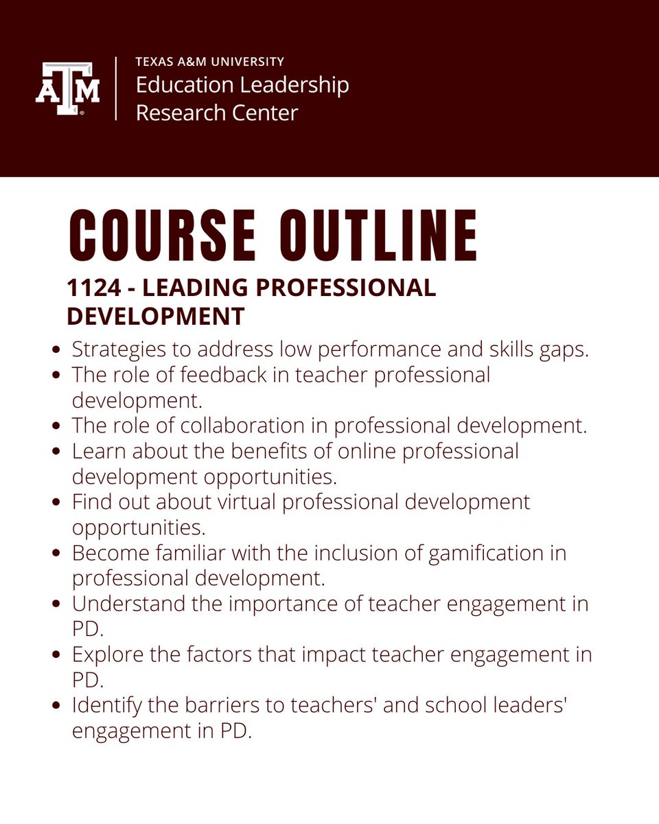 ElrcTamu's tweet photo. Join our FREE Virtual Professional Development Micro-Credentialing courses designed to support the growth and development of teachers and earn CPU/CPE credits! Learn more: https://t.co/v4jtoHee3f
#ProfessionalDevelopment #EducationalLeadership #ELRC #CRDLLA #MOOPIL https://t.co/Xr1lR3uTA3