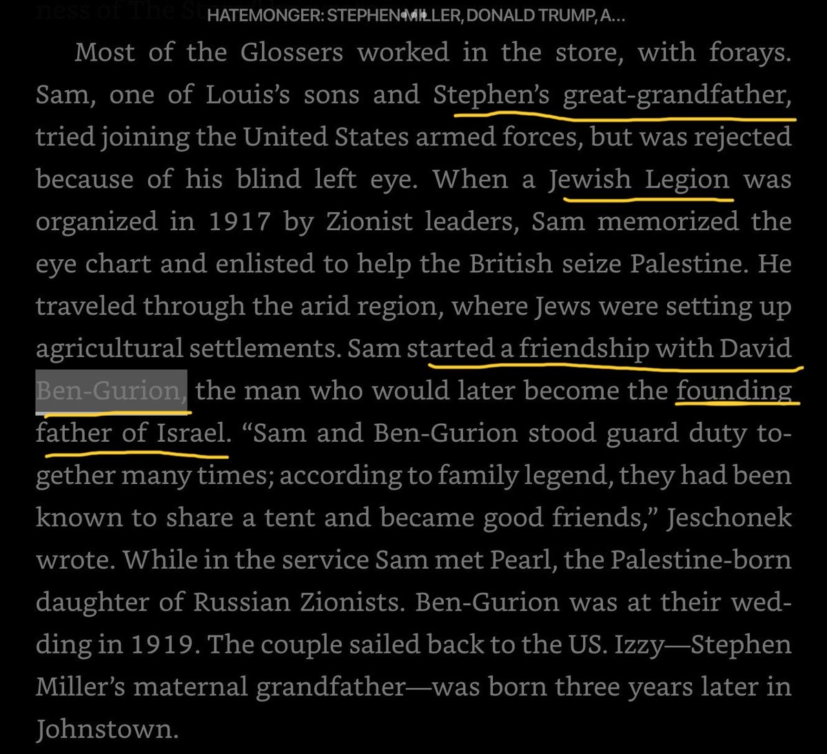 TheUprising2025's tweet photo. @briebriejoy Fun fact: Stephen Miller’s great grandpa was besties with Ben-Gurion. https://t.co/n1ELotV4ws