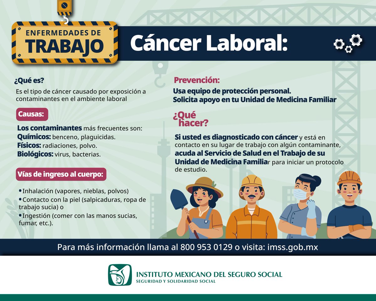 #SabíasQué El Cáncer Laboral es causado por exposición a contaminantes en el ambiente laboral, para su prevención es necesario usar un equipo de protección personal.