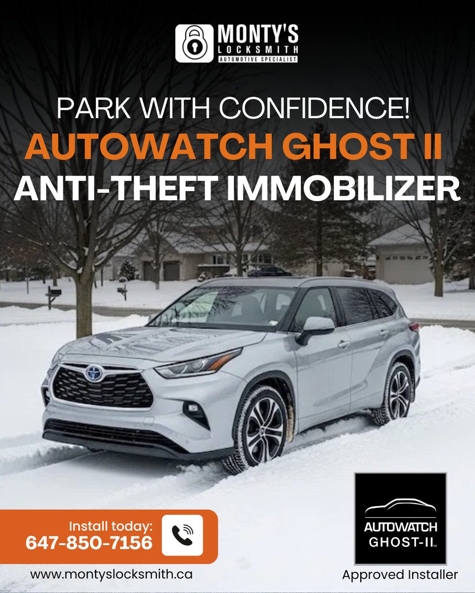 MontyLocksmith's tweet image. Install the Autowatch Ghost II and park your vehicle with confidence.

Call us today at (647) 850-7156
montyslocksmith.ca/securi.../ghos…
#grandtheftauto #autowatchghost #caainsurance