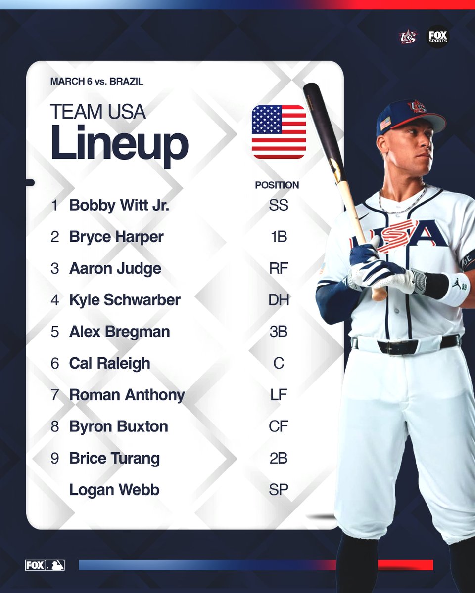 Tonight's starting lineup for <a href="/USABaseball/">USA Baseball</a> against Brazil

📺: 8pm ET on FOX