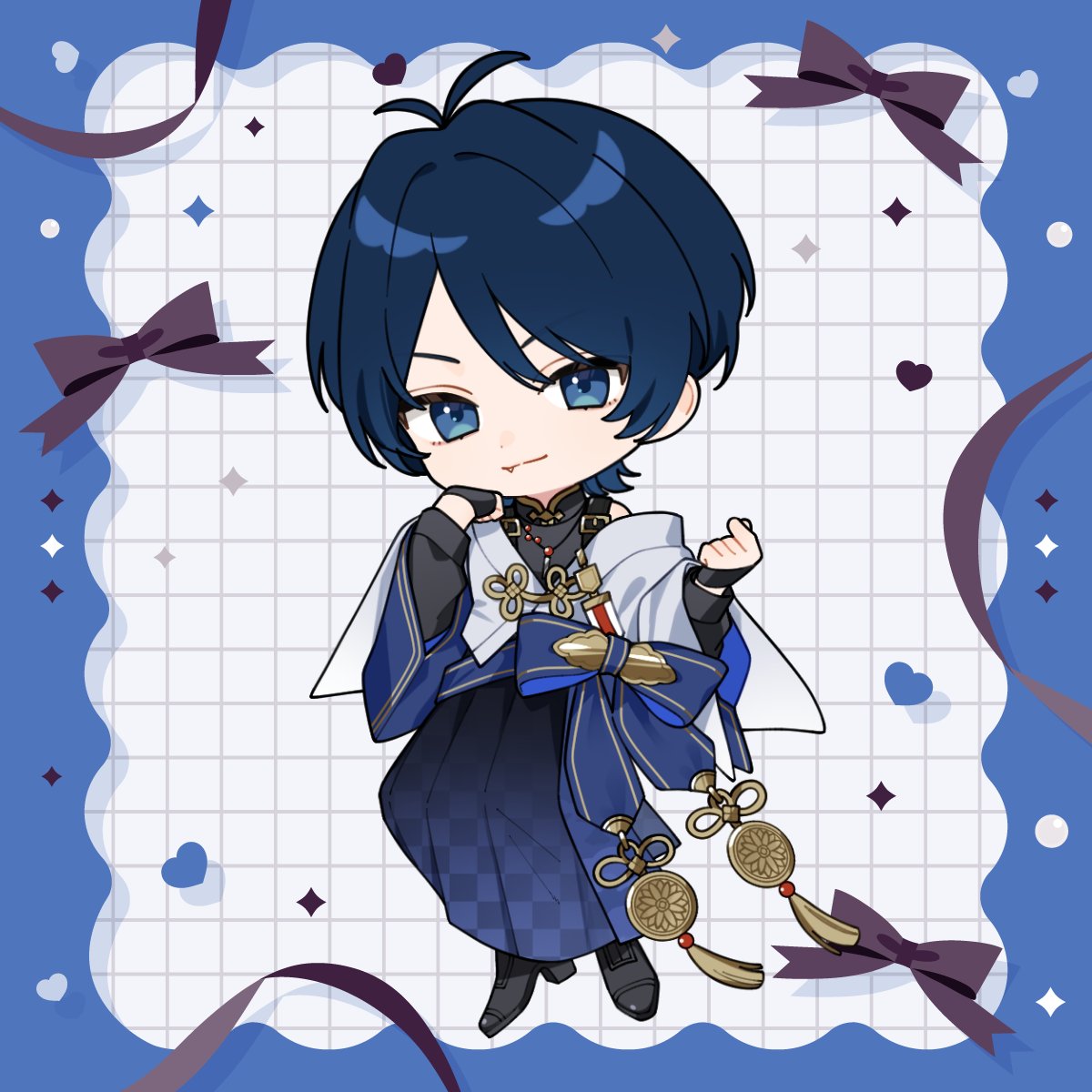 temperature_da's tweet photo. 🍤💙　新衣装ミニキャラ　💙🍵

みんな大好きミニてんち公開！

とーーーっても可愛いよね✨
その上かっこよさもあってずっと見ちゃう👀

これからことあるごとに登場します🌸

よろしくね！ https://t.co/cRHhxvNJU4