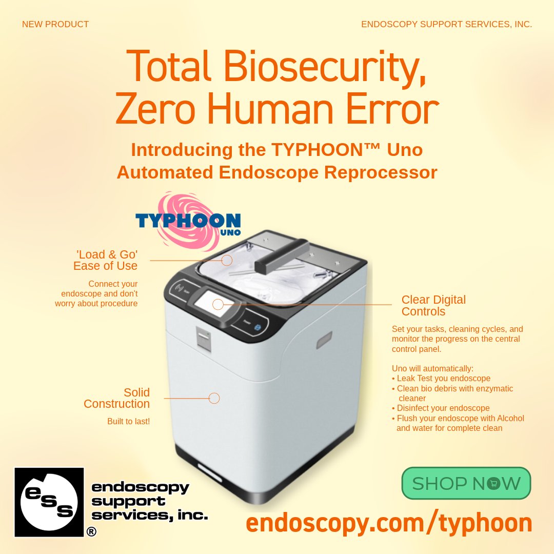 ESSIncNY's tweet photo. Stop manual scrubbing. 🧼 The Typhoon Uno automates endoscope cleaning, disinfection, and leak testing in just 15 mins.

✅ Slash labor costs
✅ Prevent repairs
✅ Ensure biosecurity

https://t.co/t42N9tEbZK https://t.co/U5bfScMhOC