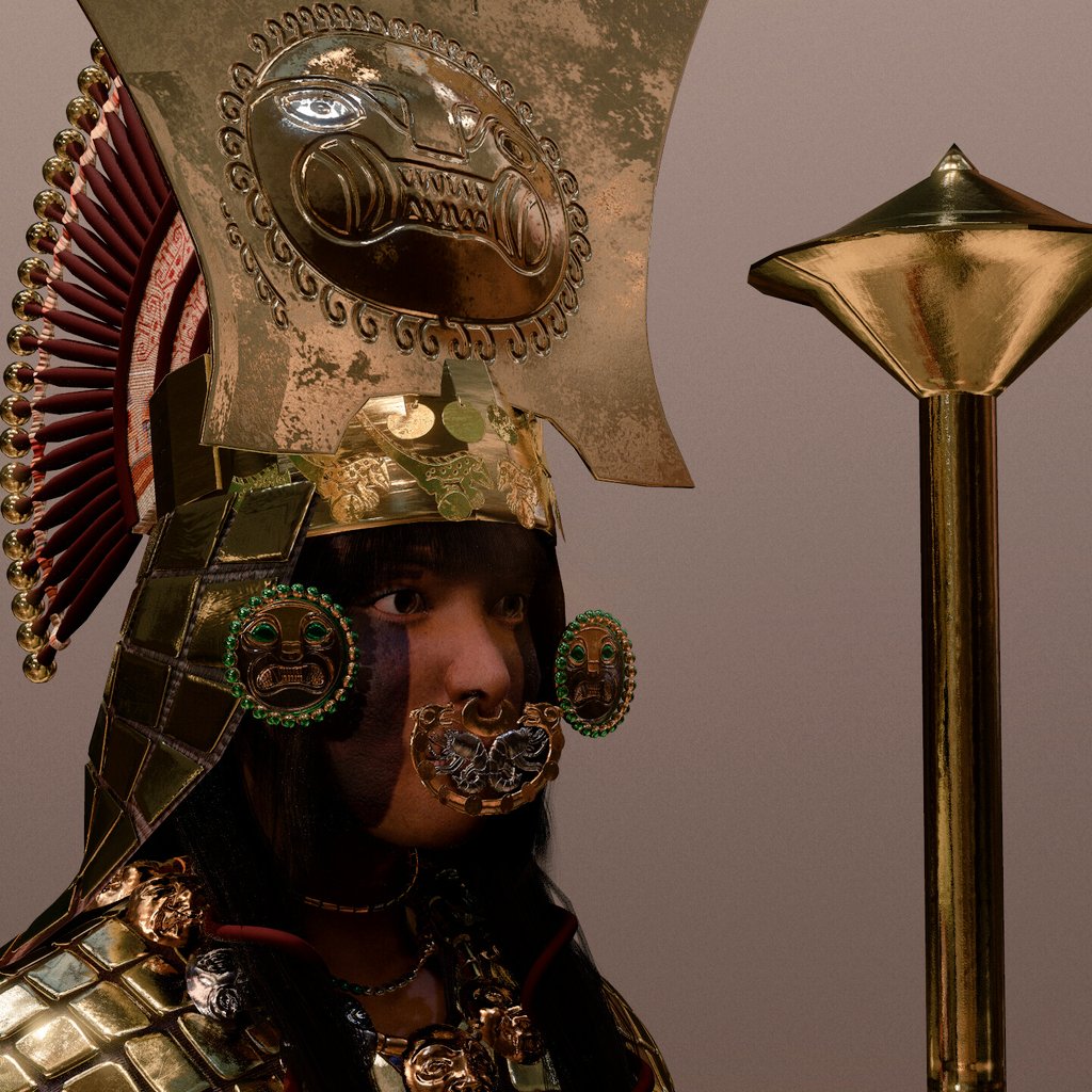 Miguelvaz1500's tweet image. •Reconstrução facial da Dama de Cao, uma múmia de uma nobre mulher moche que foi encontrada em 2006 por uma equipe de arqueólogos no Peru, a múmia datava de 450 d.C., segundo algumas pesquisas realizadas. 
Créditos ao artista: camayoc.artstation.com