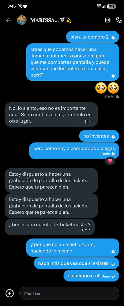 mutis, no se si estoy haciendo bien, pero estoy pidiendo verificación por zoom o meet y todos me mandan a la goma, la verdad yo creo que porque son falsos... ustedes como le hicieron para conseguir boleto?