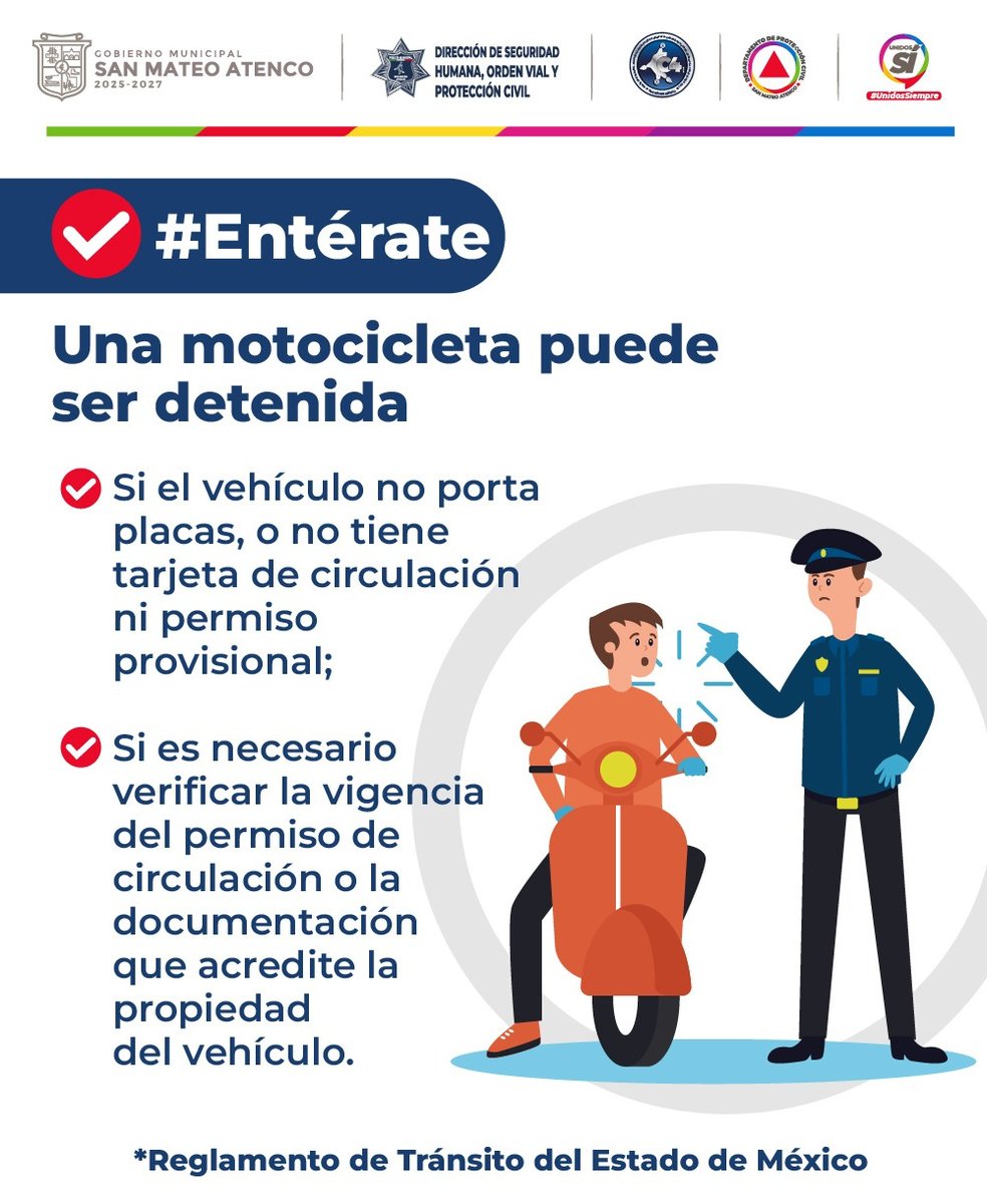 SanMateoAGob's tweet image. #QueNoTeSorprenda | 🏍️ Un motocilista puede ser detenido si el vehículo no porta placas o no tiene tarjeta de circulación ni permiso provisional.
🛵 #RuedaSeguro y evita sanciones.
Te queremos con vida y seguro.

#UnidosSí, #UnidosSiempre.