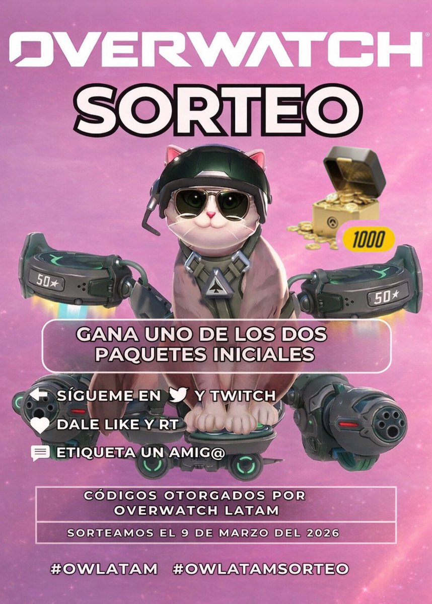 SORTEO PAQUETE INICIAL X2 🩷🐱

Gracias a <a href="/OverwatchLATAM/">Overwatch</a> por el código para sortear a la comunidad 💝
Requisitos:
🩷Seguirme X y Twitch
💜Menciona un amig@
❤️Like a este post
🤎Subs tienen doble oportunidad

#OWLATAMSorteo #OWLATAM
Nos vemos este 9 de Marzo 🍀🤞🏼