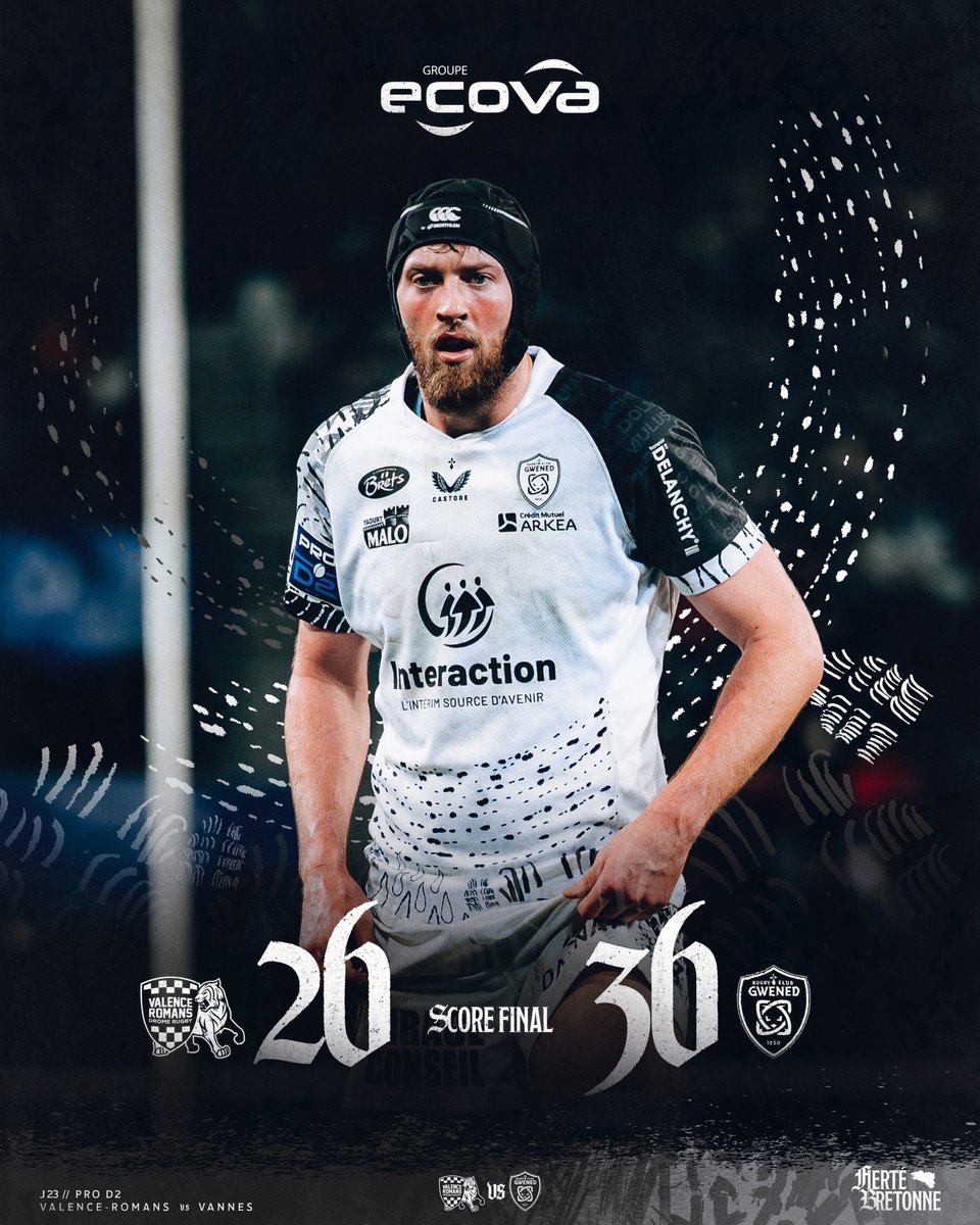 𝐒𝐜𝐨𝐫𝐞 𝐟𝐢𝐧𝐚𝐥 avec Groupe Ecova 

Dans un match offensif et débridé, face à une valeureuse équipe de Valence-Romans, nos Vannetais s’imposent et signent une 8ème victoire de suite 👊

#FiertéBretonne