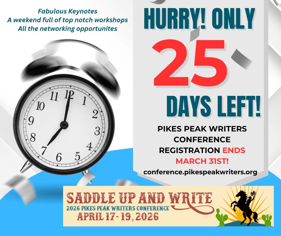 Join us April 17-19 at the DoubleTree hotel in Colorado Springs with award winning keynote speakers: 
PIPPA GRANT   
MARY ROBINETTE KOWAL  
REAVIS Z. WORTHAM 
conference.pikespeakwriters.org