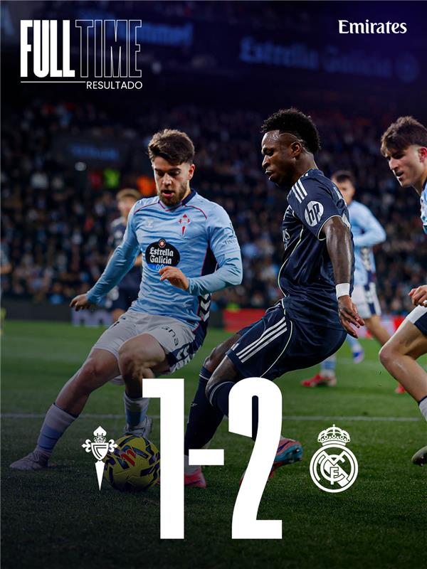realmadriden's tweet photo. 🏁 FT: @CeltaEnglish 1-2 @RealMadridEN
⚽ 11' @atchouameni
⚽️ 25' Borja Iglesias
⚽ 90'+4' @fedeevalverde 
👉 @Emirates https://t.co/5mgENew4rH