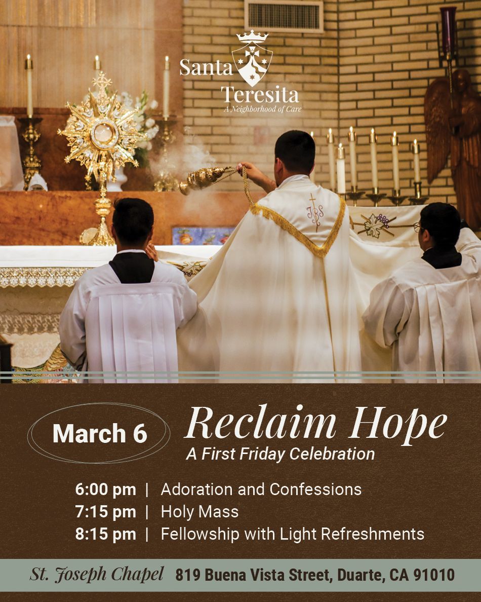 CarmelitesOCD's tweet image. Join the Carmelite Sisters at Santa Teresita to celebrate #FirstFriday with Eucharistic Adoration, Holy Mass, and fellowship. Our next gathering will be on March 6th - @santateresitanoc
buff.ly/klPP8WB