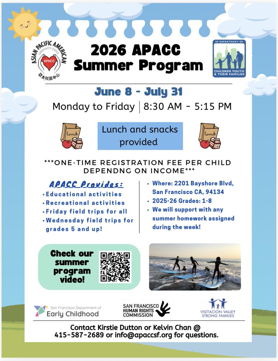 APACC_SF's tweet photo. Summer enrollment is open! This year, we received funding from the San Francisco Human Rights Commission to lower summer fees for our middle school students! https://t.co/zVoVTFbeyG