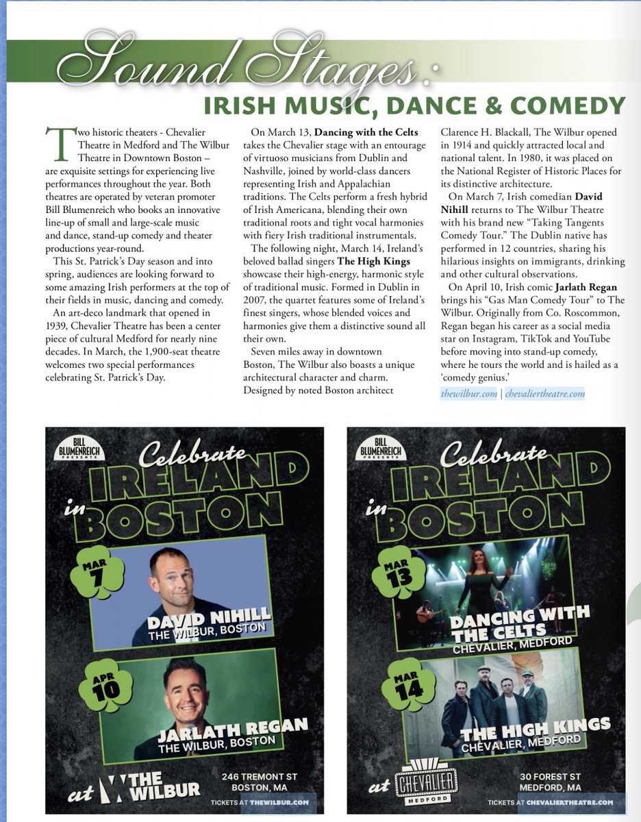 TheBostonIrish's tweet photo. Two beautiful concert venues - @The_Wilbur in #Boston and @TheChevalierMA in #Medford - have some amazing #irishcomedy + #irishmusic shows, with @davidnihill @Jarlath, #dancingwiththecelts and @TheHighKings
https://t.co/gV3SweDqe2 #meetboston https://t.co/EuKgZeJWDD