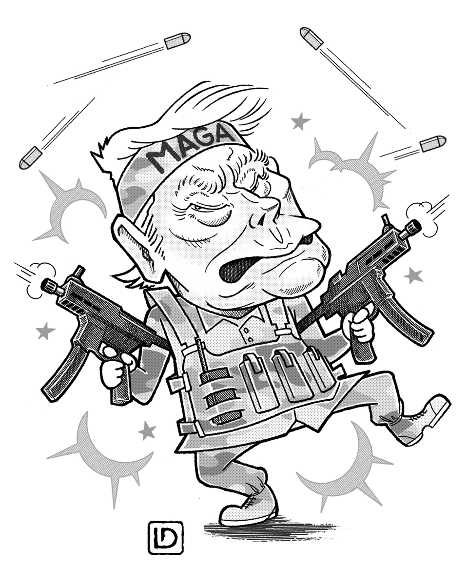 LaocoonDesign's tweet photo. 2026年3月7日 東京新聞時事川柳イラスト 「またひとつ戦争はじまり…。」#トランプ大統領 #イラスト好きと繋がりたい     #東京新聞 https://t.co/zm6cmrxyds