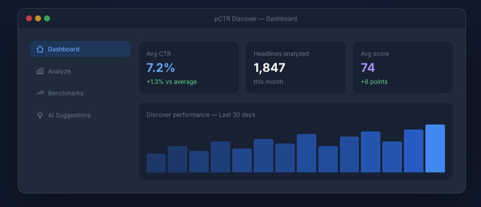 Predict your headline #CTR on Google #Discover before you hit publish.

pCTR Discover scores your headlines, explains why, and suggests stronger alternatives using AI + real performance signals.

Early access is open — launching 2026. 🚀