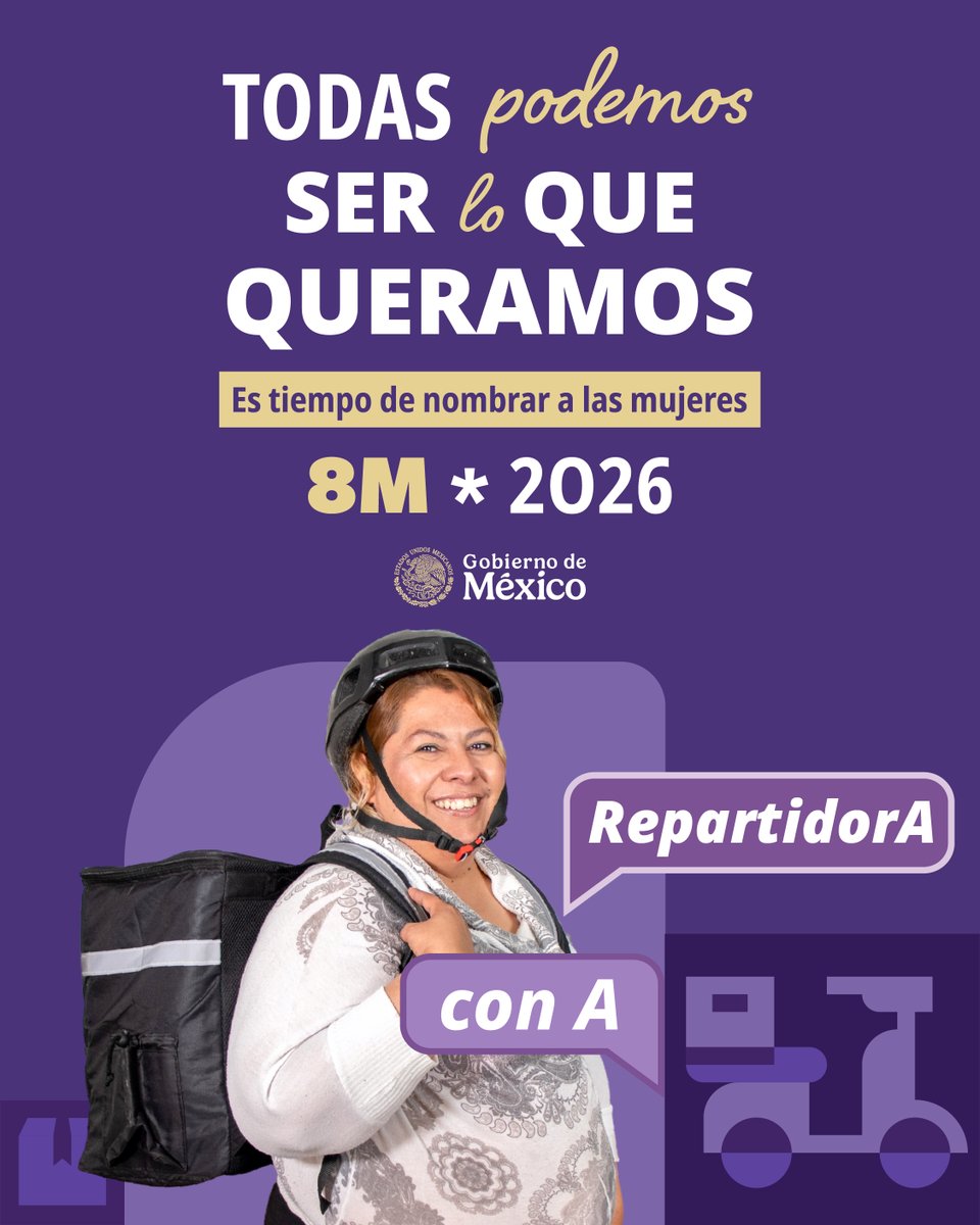 salud_dgis's tweet photo. Las mujeres deben ser nombradas en femenino durante el ejercicio de su profesión.
Porque sólo lo que se nombra, existe. Todas podemos #SerLoQueQueramos #ConA

#8M2026
"En México, es tiempo de nombrar a las mujeres" https://t.co/74M6j840IC