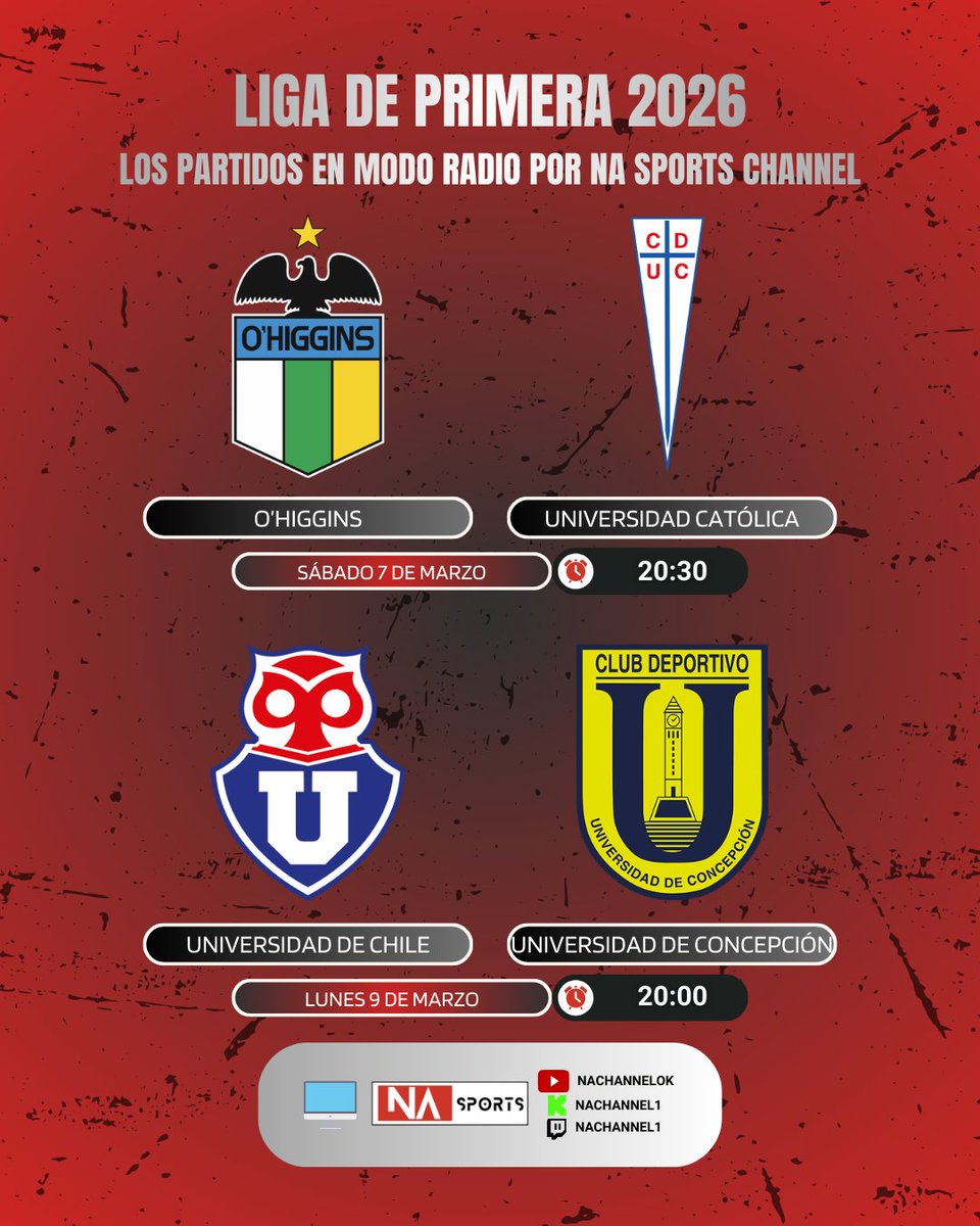 NASportsOK's tweet photo. VOLVEMOS AL MODO RADIO
Comienza un nuevo fin de semana de Fútbol Chileno, por lo que volveremos al ruedo del #ModoRadio con dos encuentros.
¡LOS ESPERAMOS MAÑANA Y EL LUNES! https://t.co/Dh4JAoWfYW
