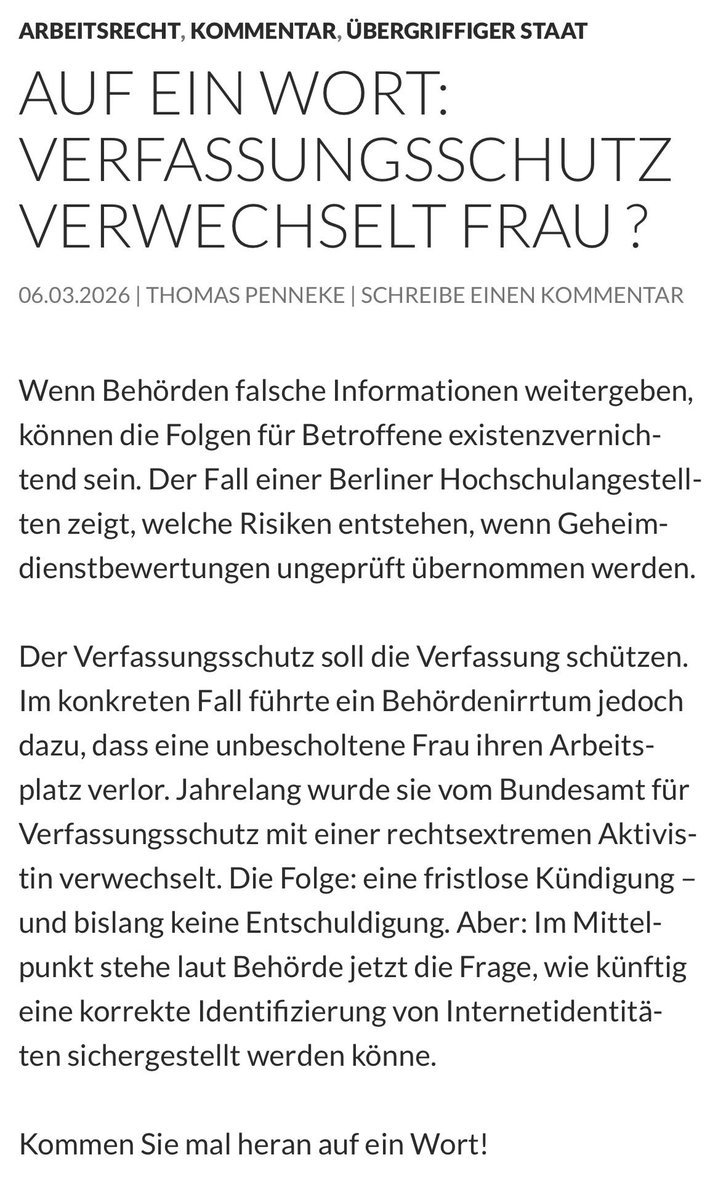 Auf ein Wort im Blog und damit auch die Gutenachtgeschichte

blog.strafrecht-mv.de/verfassungssch…

#Penneke #Meinungsfreiheit #Verfassungsschutz #Verwechslung #RechtAlltag