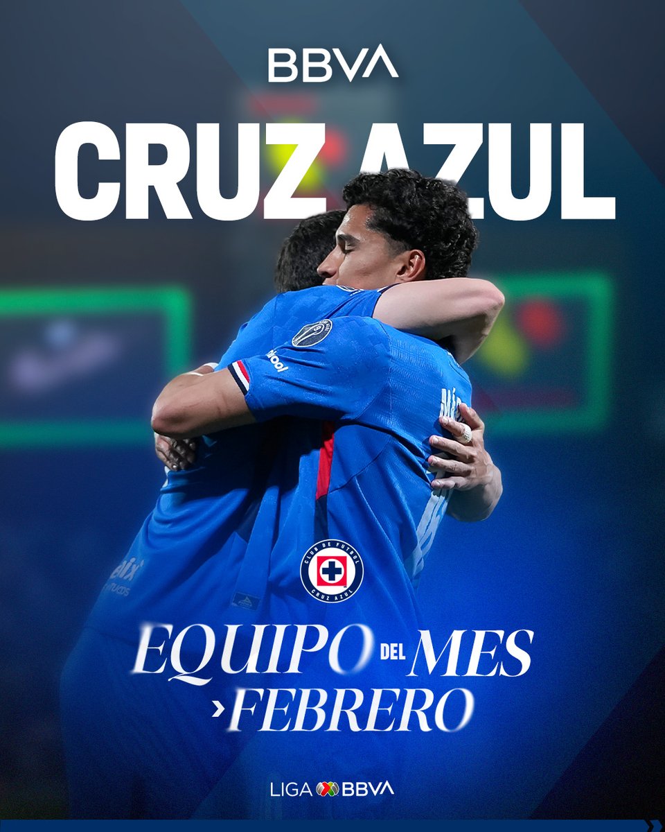LigaBBVAMX's tweet photo. ¡Vaya momento el que vive La Máquina! 💙🚂

Ustedes votaron y eligieron al @CruzAzul como el #EquipoDelMes de febrero, presentado por @BBVA_Mex.

#LaLigaDeLaAfición✨ | #ConMéxicoC26 https://t.co/OM0oWhRajU