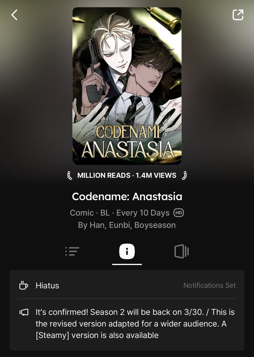 CNAupdates's tweet photo. The official English release of Codename Anastasia Season Two will return to @Tappy_toon on the 30th of March

Both 16+ and 18+ rated versions will be available. Please look forward to it!

#codenameanastasia #코드네임아나스타샤 https://t.co/i8FxpDR2Yw