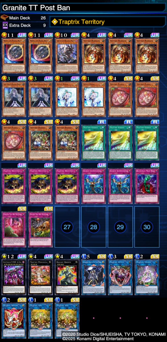 Fraud Nexus Circuit #29
First place 🥇 

R1 Bye
R2 Dark Magician 2-1
R3 Tachyon 2-1
Top 8 Traptrix 2-0
Top 4 Eldlich 2-1
Finals Tachyon 2-0

I had a tough time facing Eldlich and Im sure I was supposed to lose those games
Not having Abyss Dweller makes some rouge matchups harder