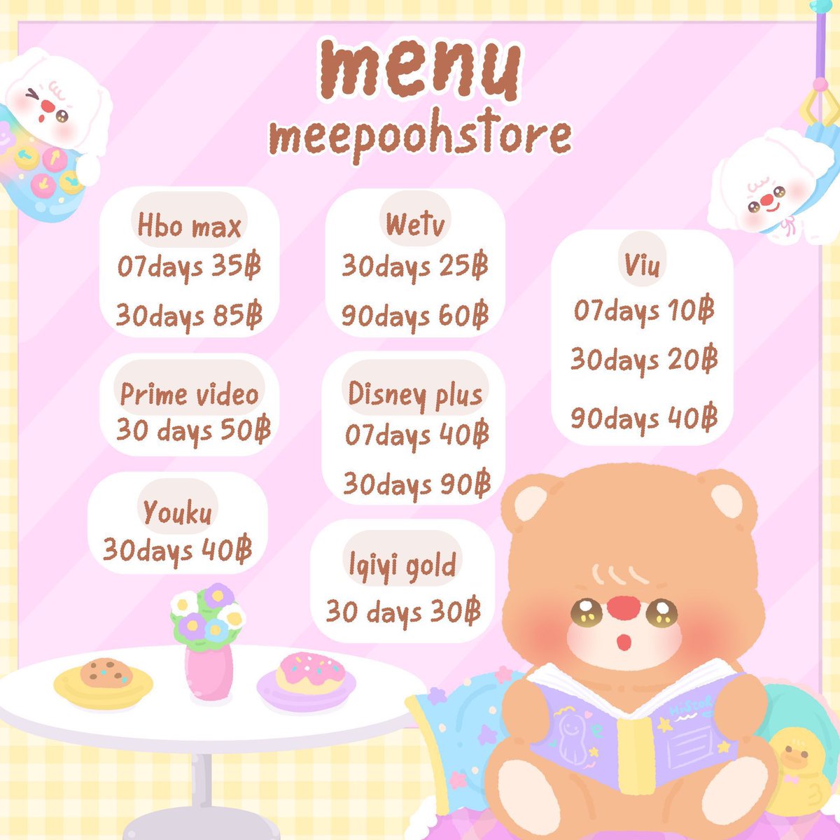 urbabekitten_'s tweet photo. ⟡ HBO MAX ♡̶ 
30 d — 85฿

⟡ PRIME VIDEO♡̶ 
30 d  — 50฿

⟡ IQIYI GOLD ♡̶ 
30 d — 30฿

#หารviu  #หารhbomax #หารprimevideo #หารiqiyi https://t.co/nJ5u6oQamv