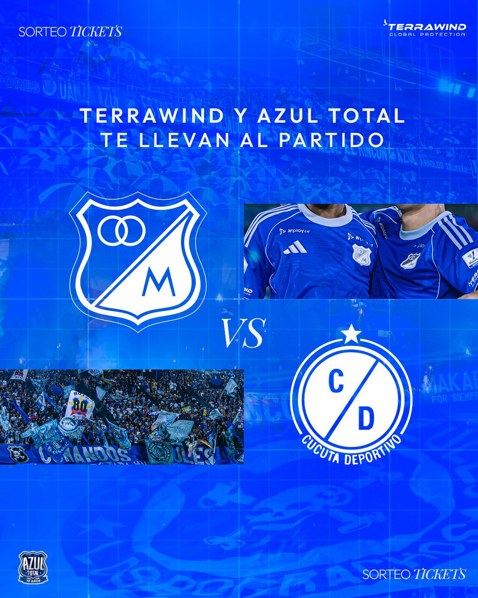 Azul_Total's tweet photo. ¡SORTEO! Ⓜ️

👉🏻 𝗔𝘇𝘂𝗹 𝗧𝗼𝘁𝗮𝗹 y 𝗧𝗲𝗿𝗿𝗮𝘄𝗶𝗻𝗱, patrocinador oficial de 𝗠𝗶𝗹𝗹𝗼𝗻𝗮𝗿𝗶𝗼𝘀, te invitan al partido de Liga BetPlay 🆚 Cúcuta Deportivo 

📲 Ingresa a nuestra cuenta de Instagram y participa

¡SORTEAREMOS UN PASE DOBLE!🎟️🔥 https://t.co/l9WbD0WZ5X