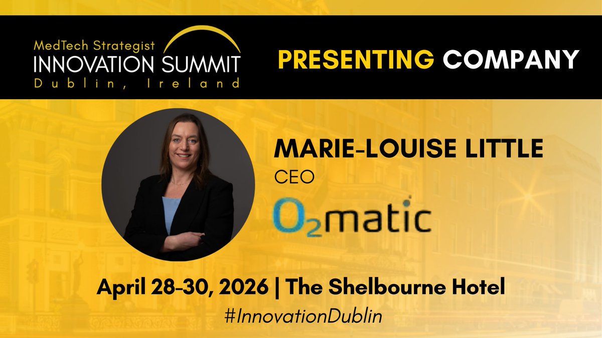 MedTechStrat's tweet photo. MedTech Strategist welcomes @o2matic and CEO Marie-Louise Little to #InnovationDublin. The company’s automated oxygen therapy platform delivers real-time SpO₂-guided titration to improve respiratory care: https://t.co/seZtHyq3Wx #MedTech https://t.co/VJqQpkntuJ