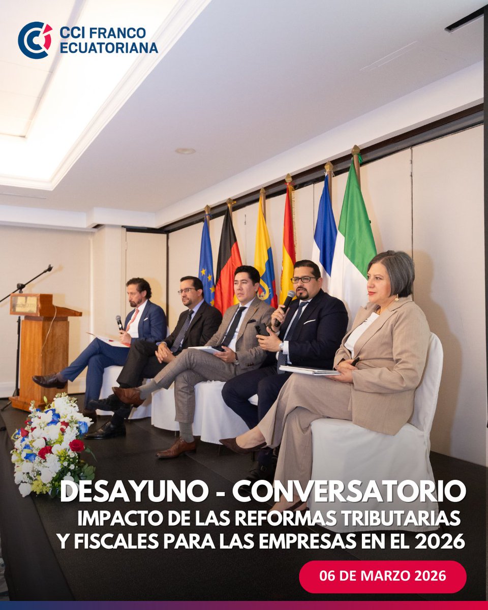 CamFrancoEcuato's tweet photo. Las #EurosCamarasEcuador organizaron el desayuno conversatorio “Impacto de las reformas tributarias y fiscales para las empresas en 2026”, un espacio de análisis y diálogo entre expertos fiscales y líderes empresariales. 👉 Conoce más del evento: https://t.co/NqFruXmpS2 https://t.co/vouHB1u90T