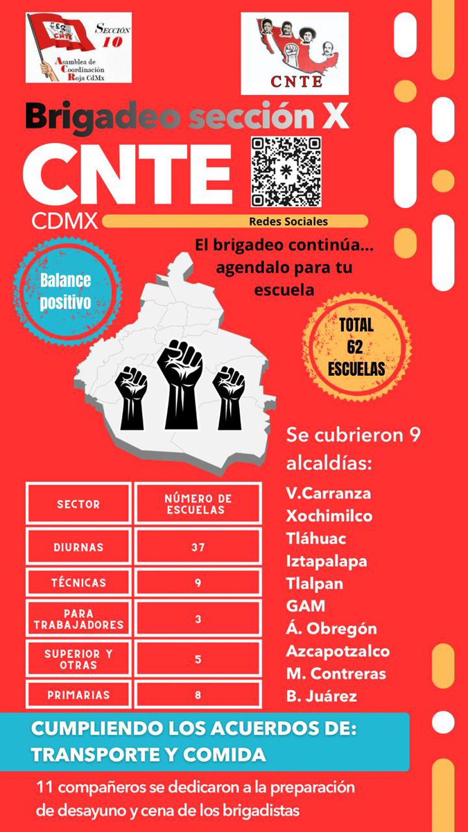 roja_sec10cnte's tweet photo. Continuamos con el brigadeo en escuelas de la CMDX de la sección 10 para aglutinar fuerzas para el paro nacional de 72 horas y en preparación para el paro nacional.
Pueden agendar el brigadeo para sus escuelas.
para la próxima semana.
¡Viva la lucha de la CNTE! https://t.co/uWFhFq37np