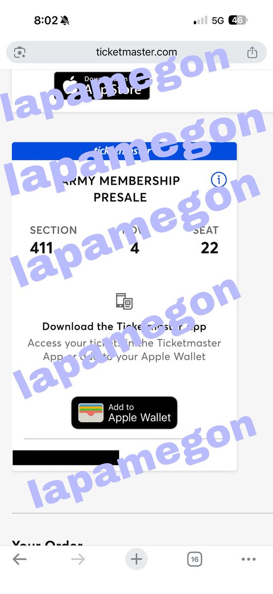 lapamegon's tweet photo. #WTS - BTS World Tour ARIRANG May 28th  - LAS VEGAS 
1 ticket 
Section: 411  
Price: USD 200
 #BTSWORLDTOUR #BTS #ARIRANG_Tour https://t.co/UCp2qwp7d7