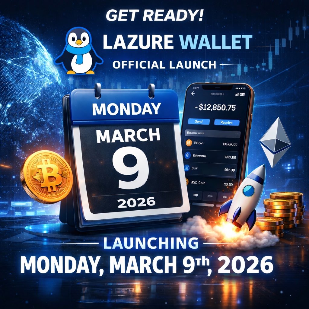 LazureDigital's tweet photo. 🚀 LAZURE Wallet officially launches on Monday, March 9, 2026!

A simple and secure way to manage your crypto is here. Early users can also benefit from our referral program, where bonuses are distributed quickly once conditions are met.

#Khadri  #Laughton 

Check thread 🧵 👇 https://t.co/ZFmxjFV5CA