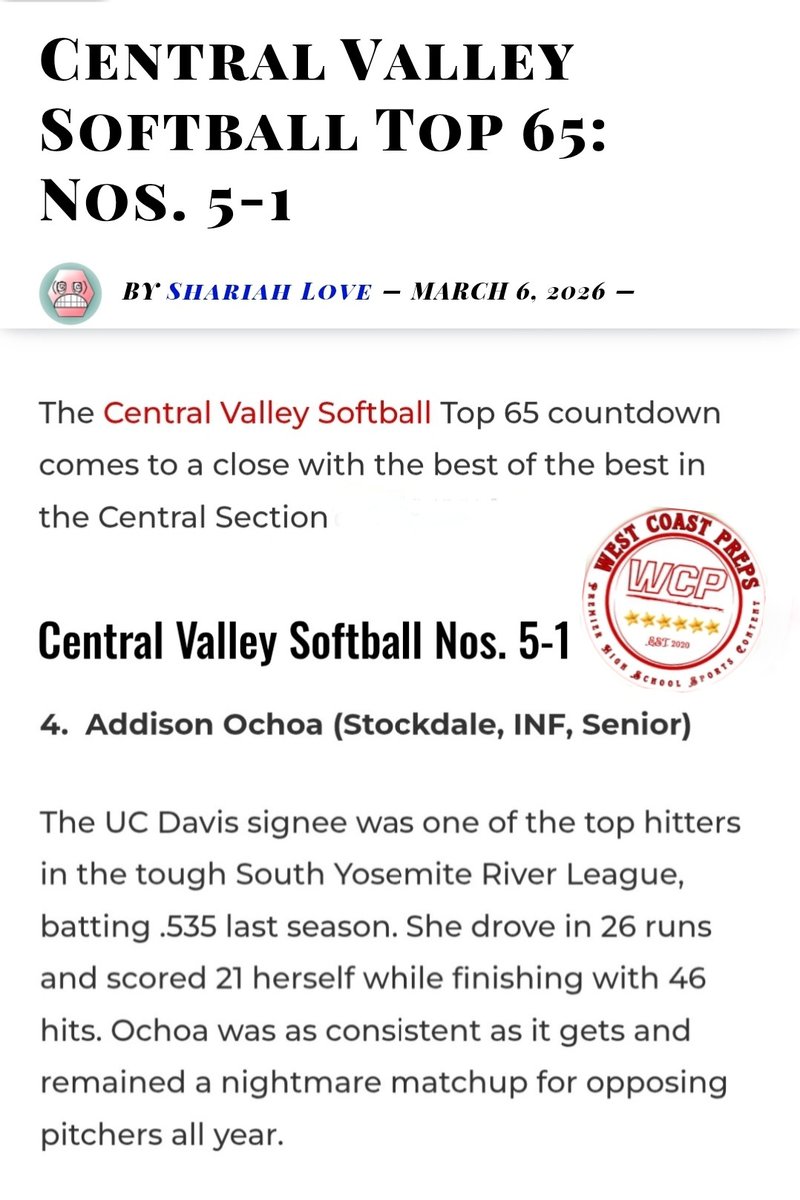 AddisonOchoa26's tweet photo. THANK YOU @westcoastpreps_  for my top 4 selection in the Central Valley! https://t.co/gSpBELECtg