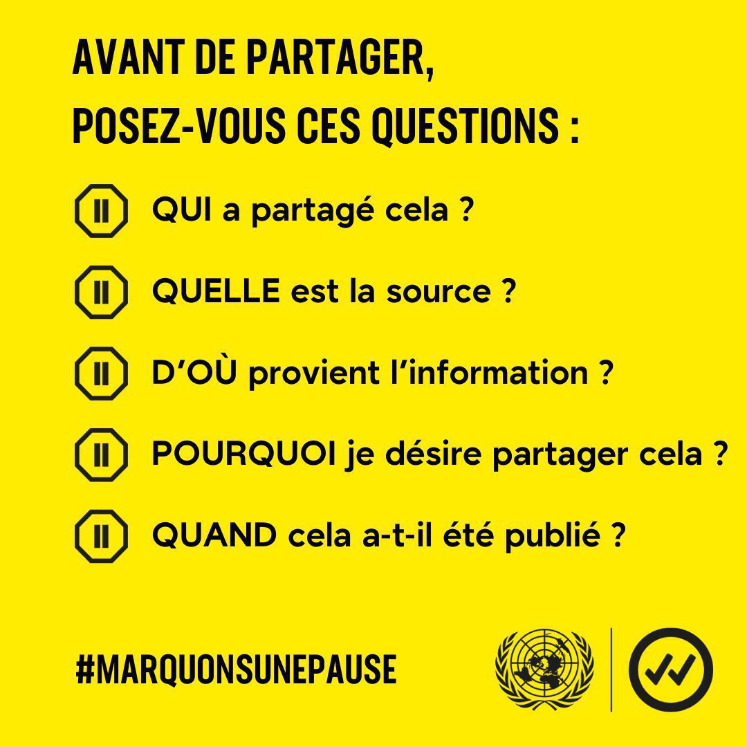 ONU_fr's tweet photo. Ce que nous partageons peut avoir des conséquences graves dans le monde réel, en particulier en période de crise.

Avant de partager un contenu, prenez le temps de vérifier les faits en vous posant quelques questions simples et en effectuant des recherches supplémentaires. https://t.co/mJrpdL6mal