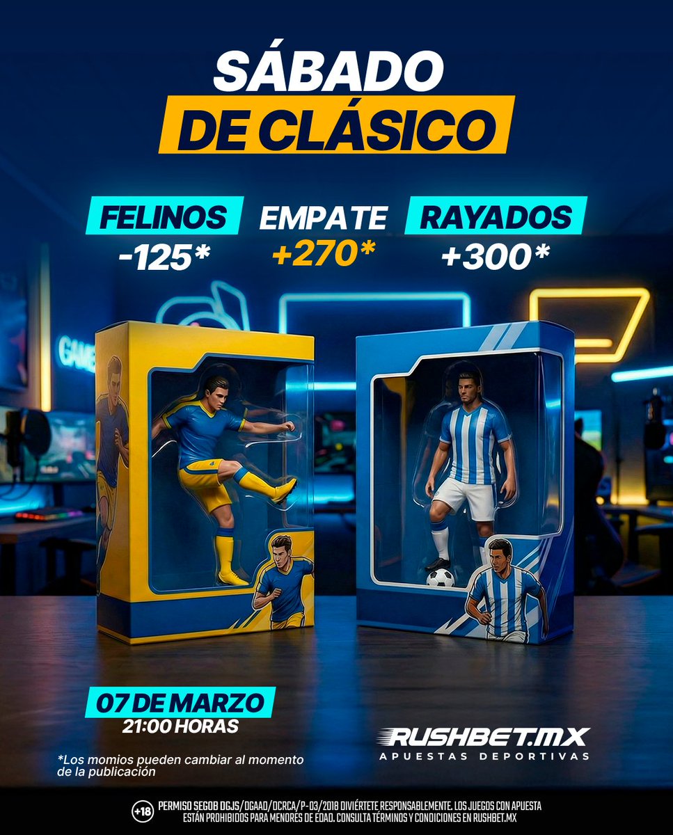 ¡Sábado de Clásico! ⚽🔥 Felinos vs Monterrey 🆚 ¿Quién ruge más? Revisa los momios y apuesta. 🃏💰 

👉 rushbetmx.onelink.me/oJcJ/0cxuiiy0