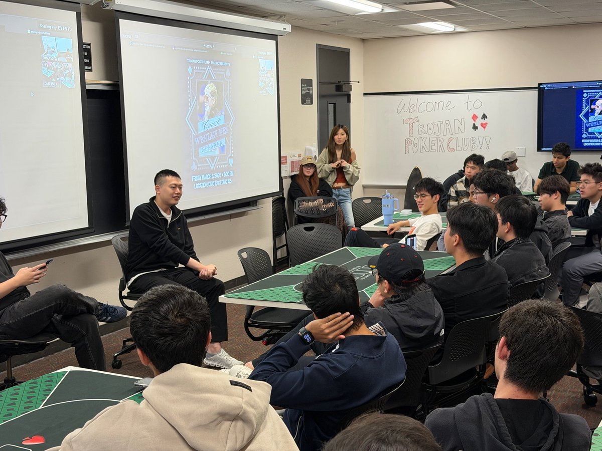 CryptoApprenti1's tweet image. 今天受邀在USC Trojan Poker Club做了场分享🃏

从德州扑克到交易 从概率思维到风险管理 本质上玩的都是同一个游戏

满座的年轻人 眼里有光。祝前程似锦
$BTC #poker #USC #交易思维