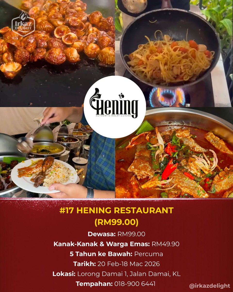 irkazdelight's tweet photo. 17. Hening Restaurant - RM99

9/9 https://t.co/kcNslW3QM1