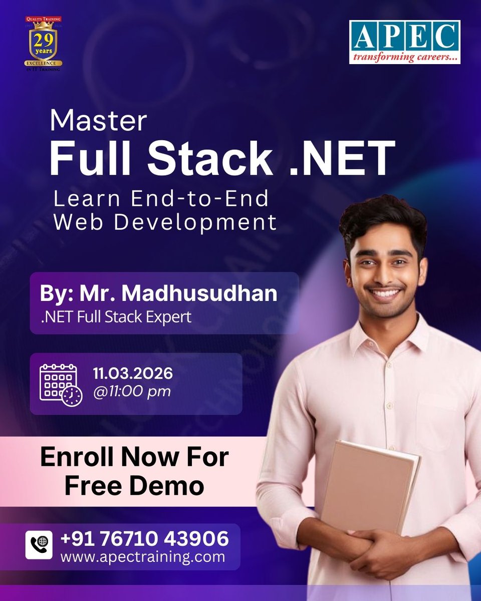 apecITtraining's tweet photo. 🚀Master Full Stack .NET

Learn end-to-end web development and become a professional .NET developer

👨‍🏫By Mr. Madhusudhan

📅11 March 2026 |⏰11:00 PM

👉Register Now: https://t.co/oF3TI4xBUu

📞+91 76710 43906
🌐https://t.co/JP7QQTnhpb

#DotNet #FullStackDotNet #DotNetDeveloper https://t.co/0dzjbcsR1P