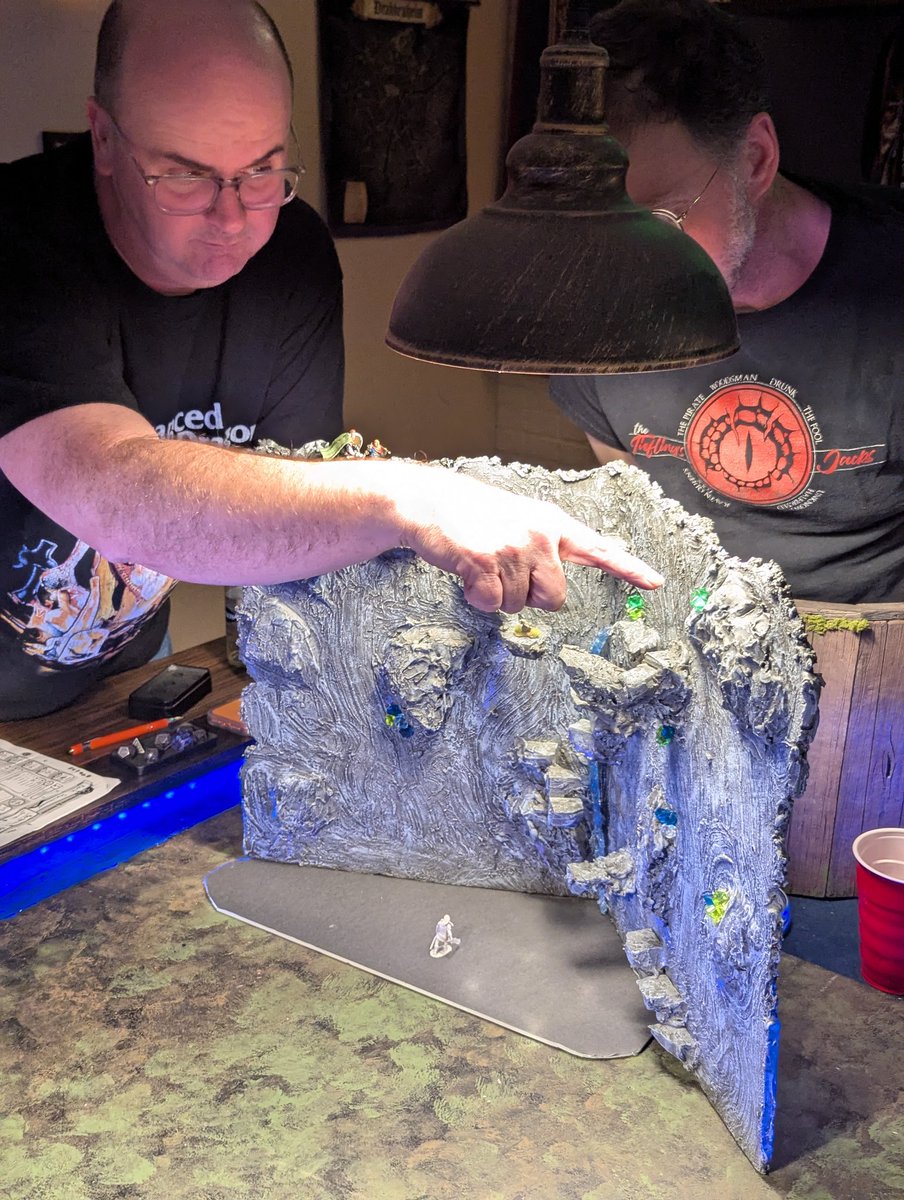 DungeonTeachers's tweet photo. Game night!!  Scaling down an ancient mine into the void. Fine for the tabaxi, dwarf and halfing, but the fighter, barbarian and Goliath, it is quite a task. #DnD #strategy #adventure https://t.co/grnpthCiD9