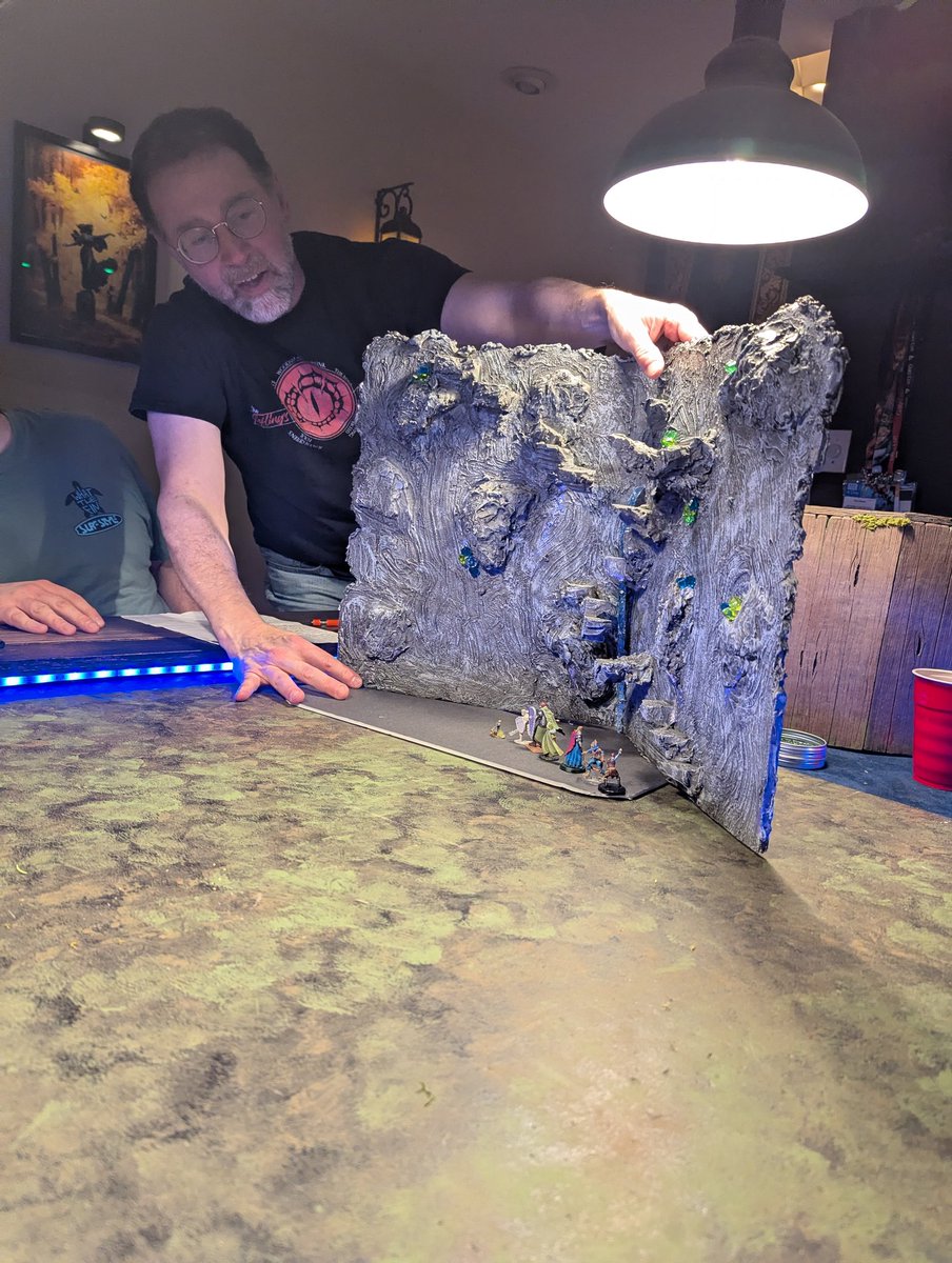 DungeonTeachers's tweet photo. Game night!!  Scaling down an ancient mine into the void. Fine for the tabaxi, dwarf and halfing, but the fighter, barbarian and Goliath, it is quite a task. #DnD #strategy #adventure https://t.co/grnpthCiD9