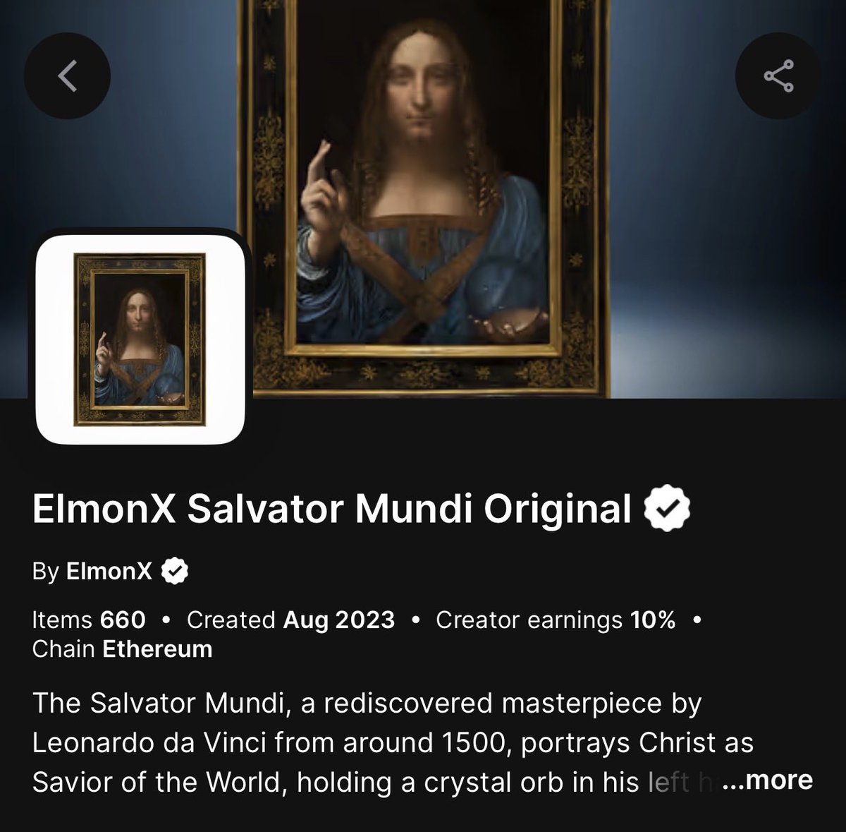 🚨<a href="/elmonx_official/">ElmonX</a> has to be one of the greatest sleeper NFT projects currently 

🔥Officially licensed fine art NFTs from Bridgman Images 

🌟including Worlds highest level art pieces:
     -Mona Lisa, Salvator Mundi, The Last Supper and more

🎨The Art Newspaper wrote all about