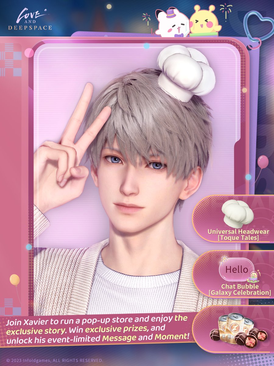 Love and Deepspace | Warming Solace
"Twinkle Kingdom" themed pop-up store is now open! Sort the plushies with him!

Participate in the event, experience event-exclusive stories, and claim various rewards, including Universal Headwear [Toque Tales], Chat Bubble [Galaxy