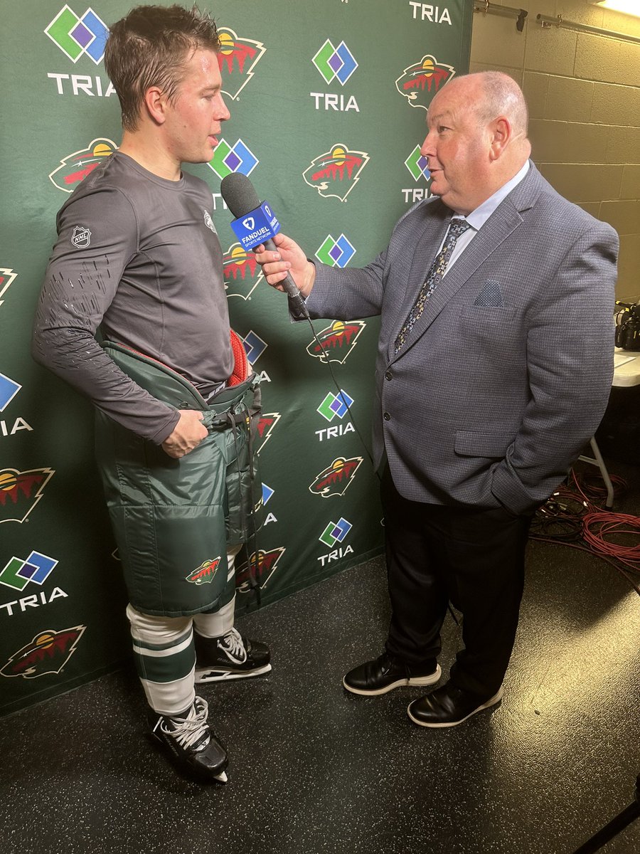 mnwildPR's tweet image. Newcomer Bobby Brink met with @Gorgamatic21 on @FanDuelSN_NOR after the first period. #mnwild