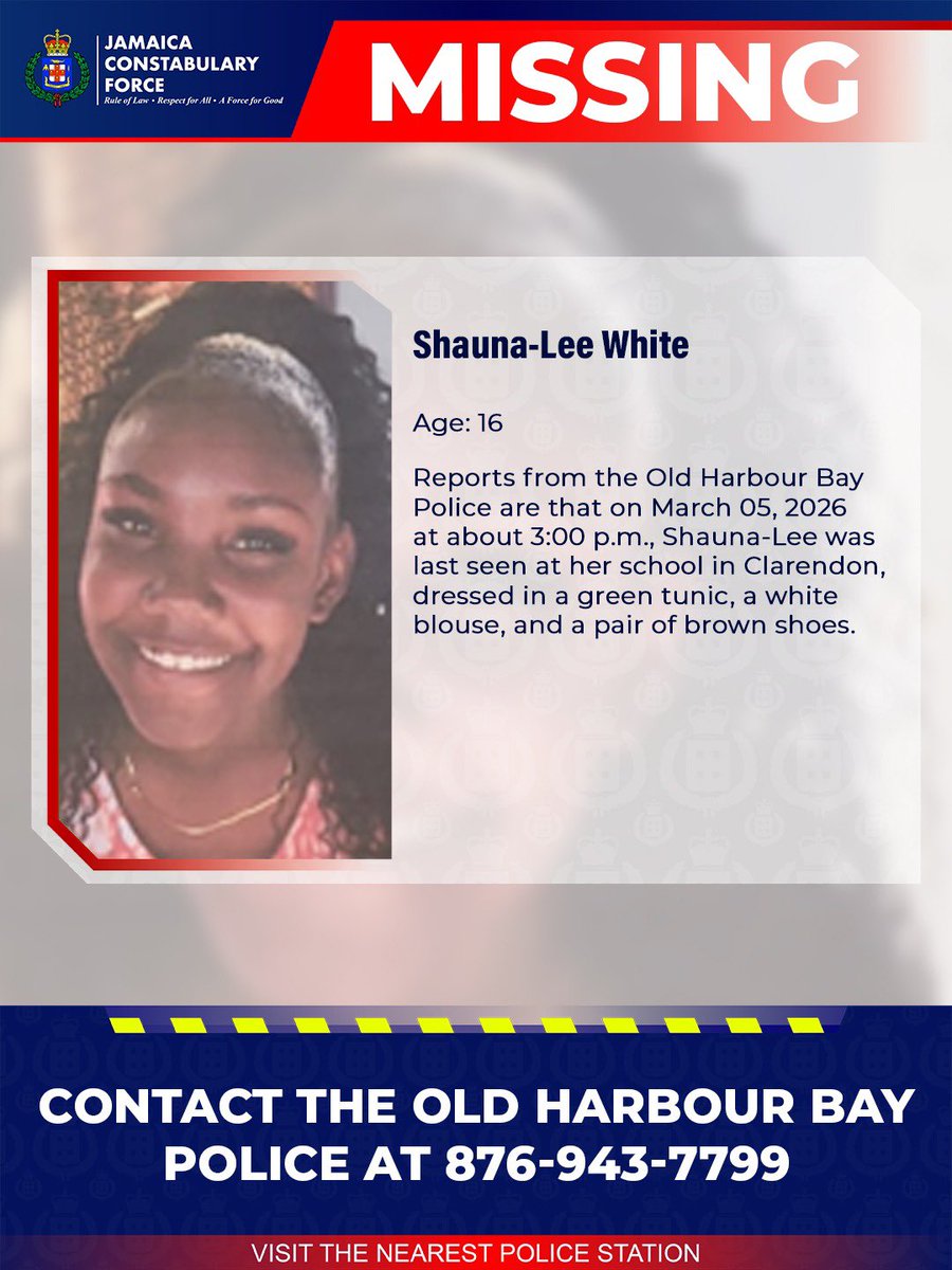 JamaicaConstab's tweet photo. Help us locate missing Shauna-Lee White. If you know her whereabouts, please call the Old Harbour Police or the nearest police station.

#AnandaAlert #Missing https://t.co/pNilho53l3