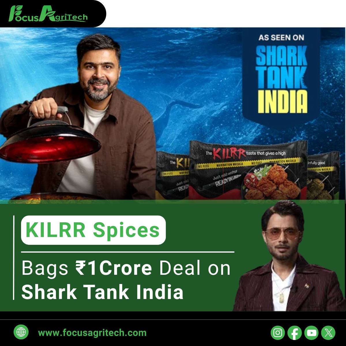 focusagritech's tweet photo. Startup KILRR Spices, founded by Hitesh Bhagia, secured ₹1 Cr for 1.05% equity from Anupam Mittal on Shark Tank India S5, valuing it at ₹96.3 Cr.

The brand simplifies home-cooked meat with clean, ready-to-use spice blends.

Read more: https://t.co/99fLn3OWrv

#SharkTankIndia https://t.co/cxLJ7bDvyj