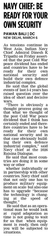 LyfeMusings's tweet photo. Indian Navy chief says be ready for your own security as post cold war era peace dividend has ended. https://t.co/zjBRWpJaaD
