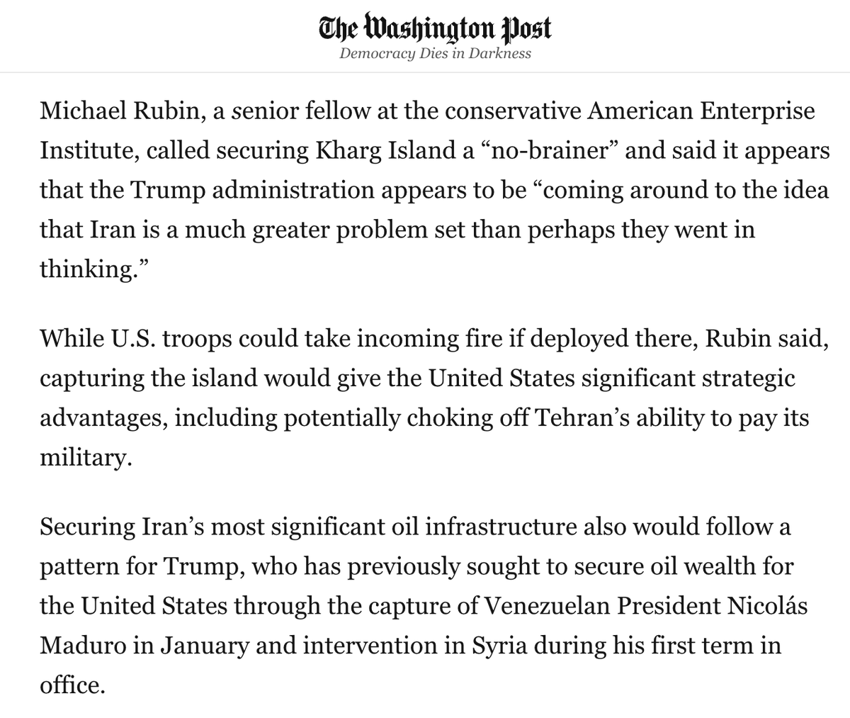 WaPo: Trump will use a US ground force (comprised of largely poor and working class troops) to "secure oil wealth" from Iran

Israel First think tanker Michael Rubin acknowledges "U.S. troops could take incoming fire if deployed there," but calls the invasion a "no-brainer"
