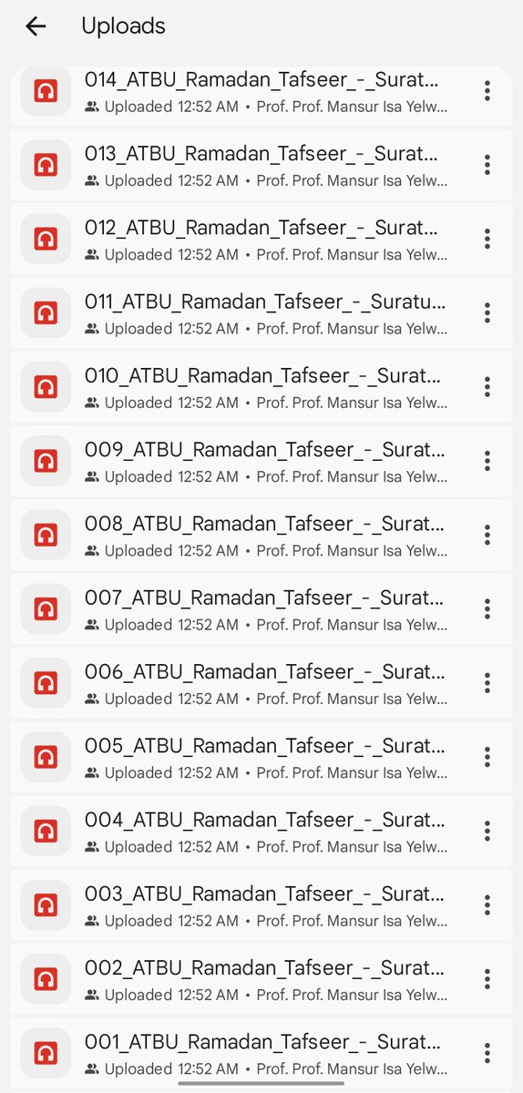 Prof. Mansur Isa Yelwa's Tafsir 2026 Audio. Here is the link for access to the complete Tafsir. Not more than 25MB each Audio. 

drive.google.com/drive/folders/…